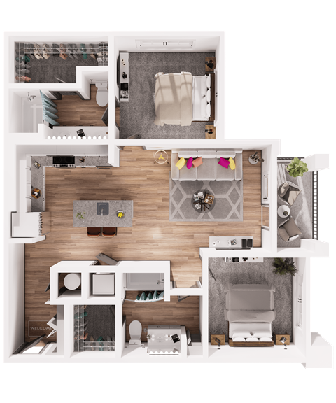 a 3d rendering of the floor plan of a house